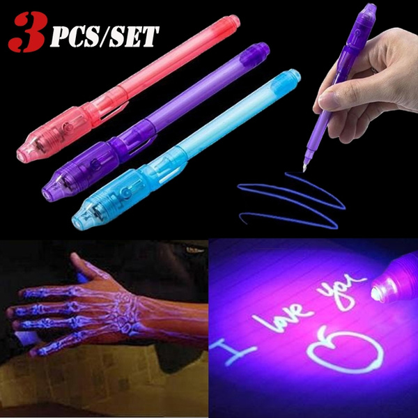 3Pcs/Set 2 in 1 Luminous Light Invisible Ink Pen UV Check Money Drawing  Magic Pens Big Head Luminous Light Magic Pen